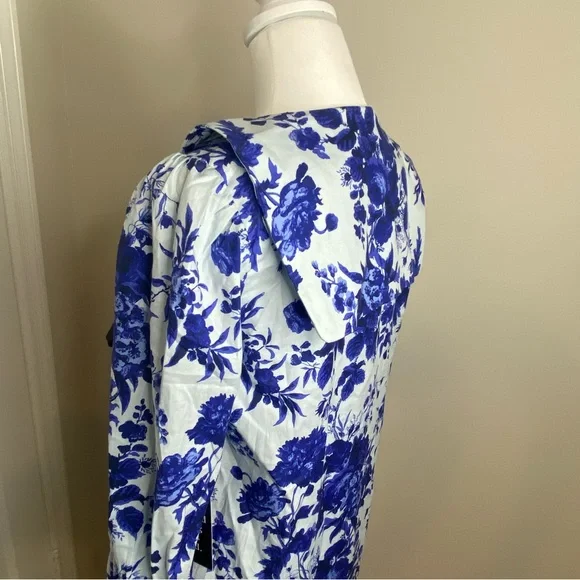 Tuckernuck Blue and White Floral Long-Sleeve Mini Dress with Black Bow - Picture 11 of 16